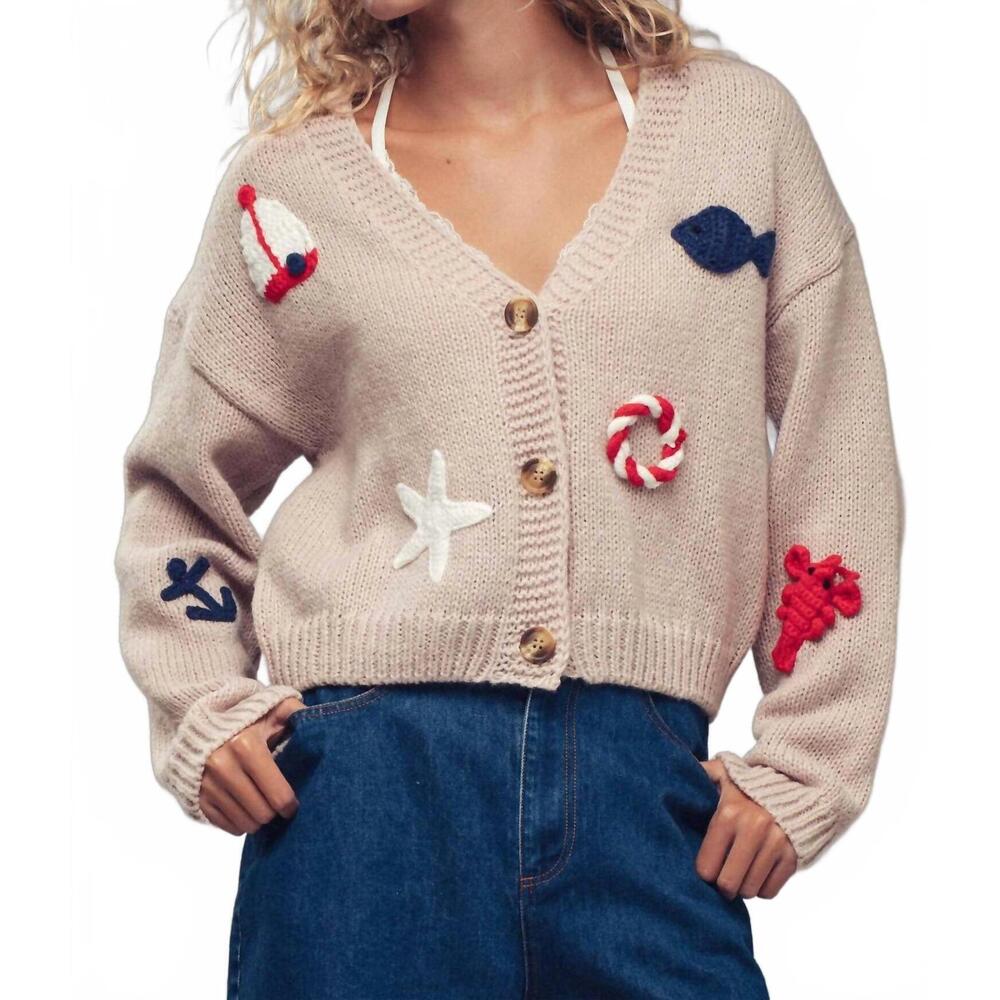 NEW URBAN DAIZY crochet patch cardigan in beige